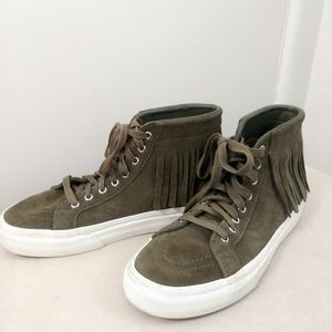 Boho Olive Green Vans off the Wall Fringe 6.5